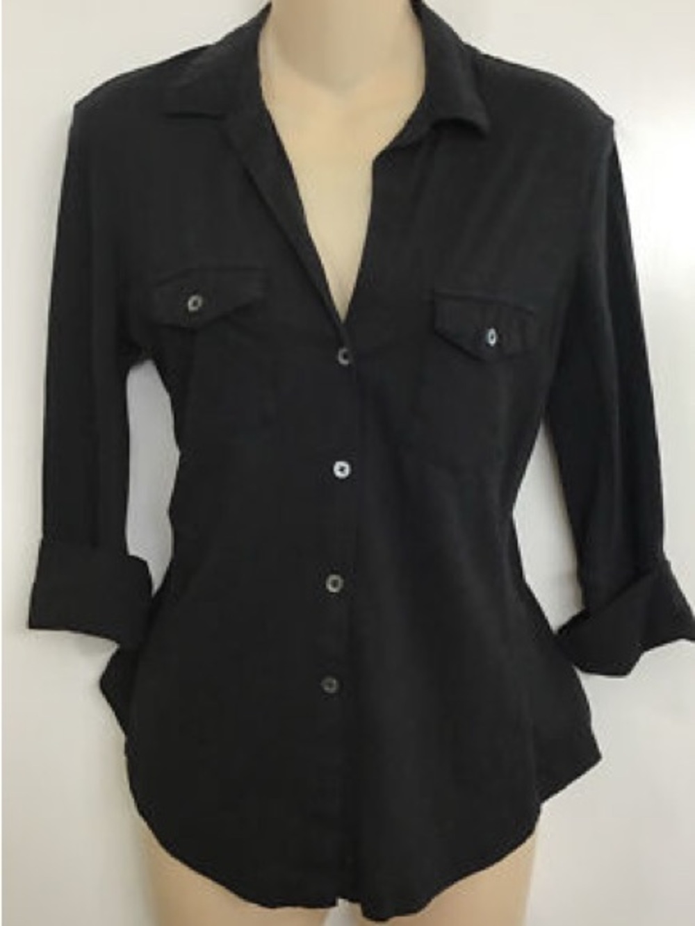 James Perse Black Button-Down Shirt with Chest Pockets